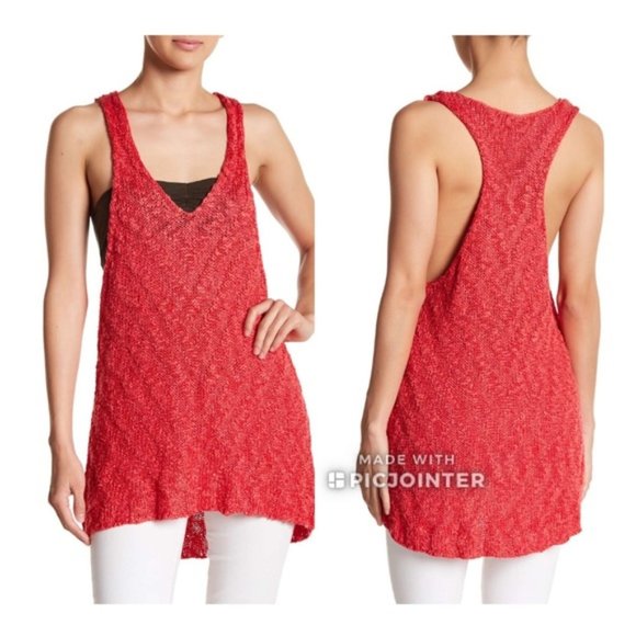 NWT Free People Chevron Sweater Tank Top Red XS - Picture 9 of 11